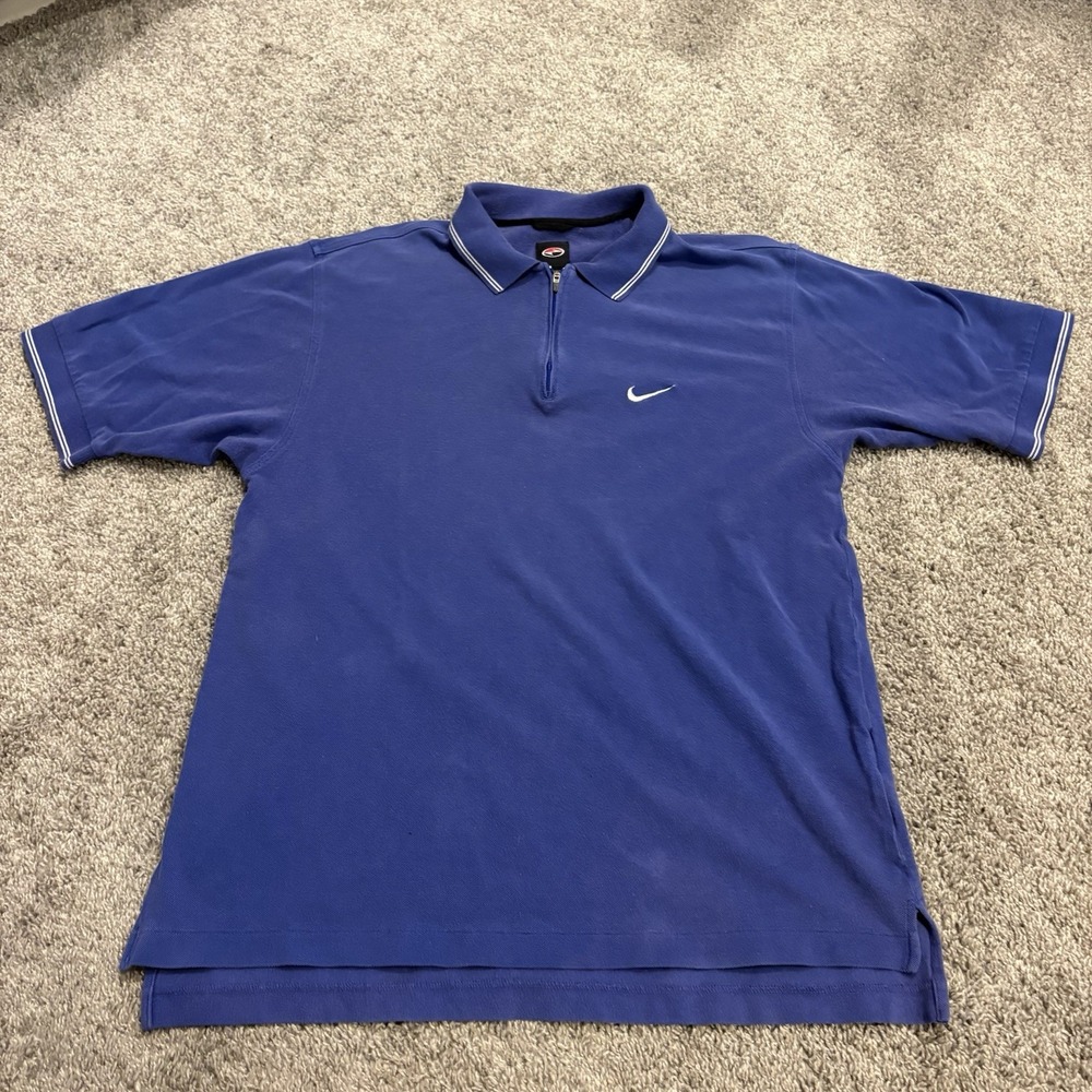 Vintage Nike Tiger Woods Shirt Mens Med Blue Yin Yang Logo 1/4 Zip Golf Polo 90s